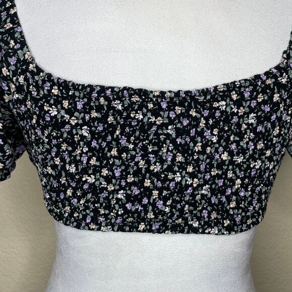 Aeropostale Floral Puff Sleeve Front Tie detail Crop Top Coquette Romantic Med - Picture 3 of 8